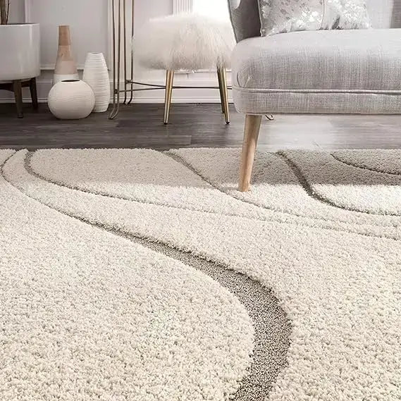 uper Ultra Soft Shaggy Handcrafted Anti-Skid Silk Touch Rectangular Carpet. Size 3X5 Feet, Color, Ivory Beige