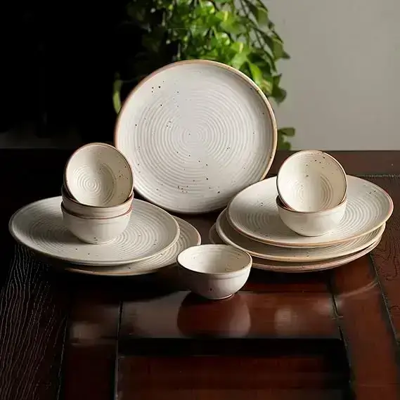 Stoneware Ceramic Dinner Set of 12 Pieces for Dinner with Katoris